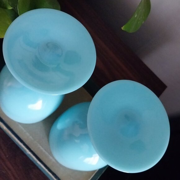 Pair Portieux Vallerysthal Turquoise Blue Opaline Water Goblets - Picture 8 of 11